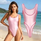 AMORESY Women One Piece Transparent Swimwears High Cut Thong G-string Bodysuits