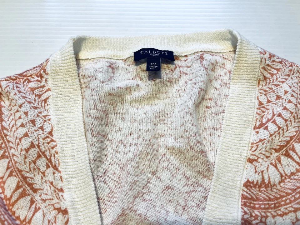 Cardigã feminino Talbots suéter tamanho 2X frente aberta linho algodão paisley floral - Imagem 3 de 4