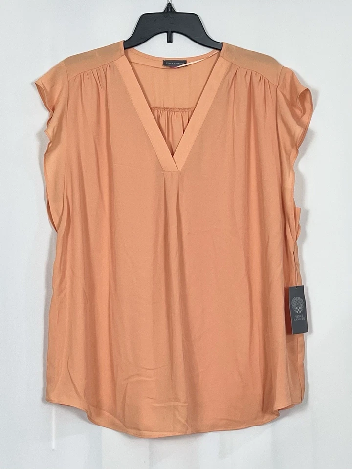 Vince Camuto Women’s V-Neck Flutter Short Sleeve Top Color Orange Size L - Image 4 of 4