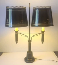 Vintage Tole Ware Table Lamp Black Gold Table Arm Bouillotte MCM Rare Student