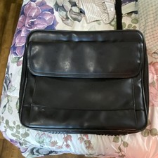 Black Leather Laptop Briefcase 15 in Partitions Shoulder Strap Solid