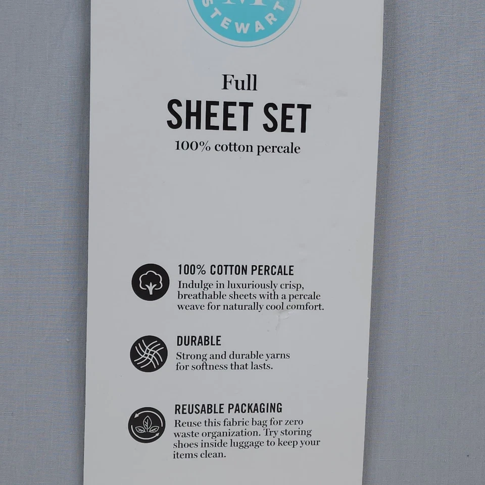 Juego de sábanas completo Martha Stewart 200 hilos algodón gris percal Foto 3 de 4