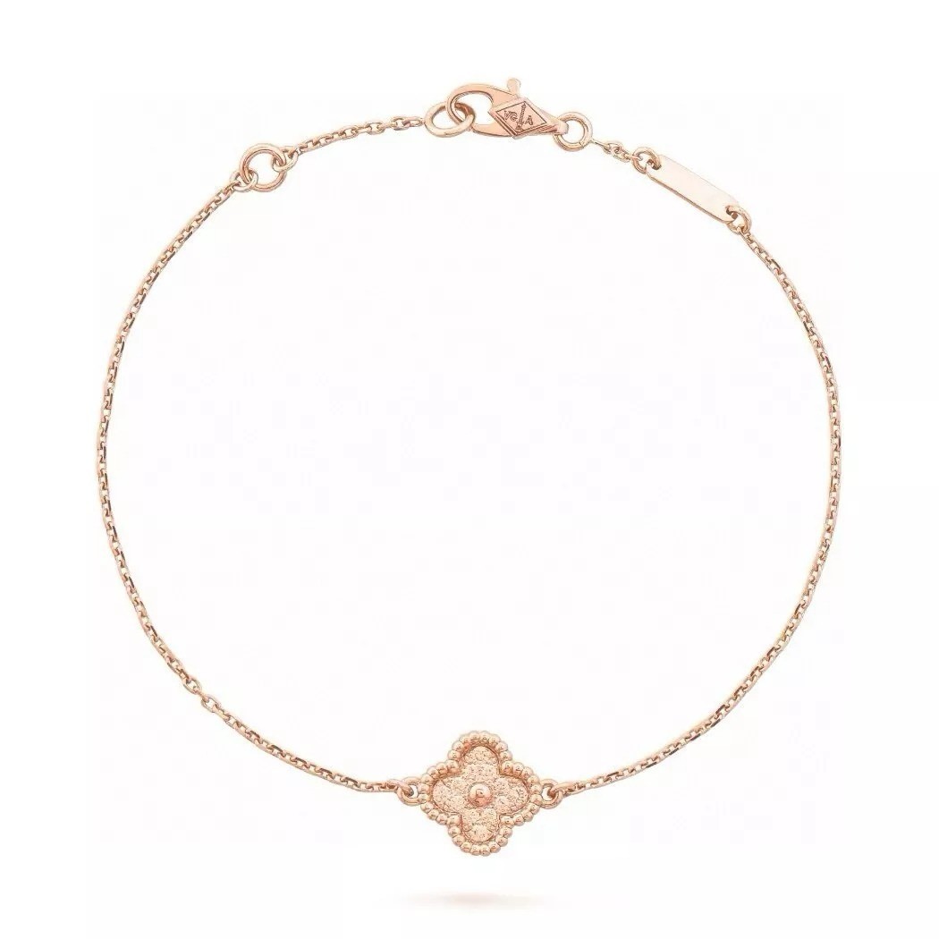 Vintage Alhambra 18K Yellow Gold Clover Bracelet 1 Motif Rose Gold Accent