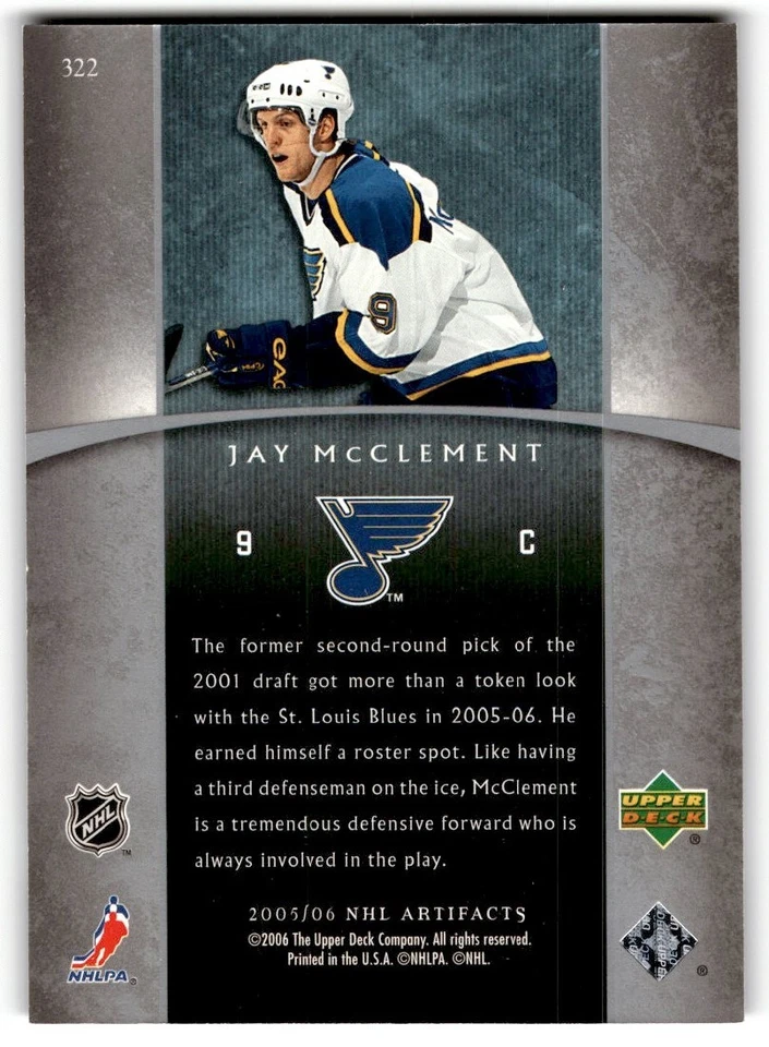 Jay McClement 2005-06 Upper Deck Artifacts Rookie /750 #322 St. Louis Blues - Image 2 of 2