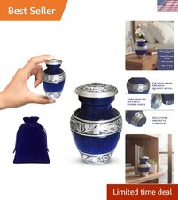 Miniature Brass Cremation Urn for Ashes - 3 Engraved Purple Design, Secure Lid