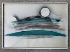 Vtg Abstract Landscape Painting MCM Modernist New York Signed 1975 Seascape
