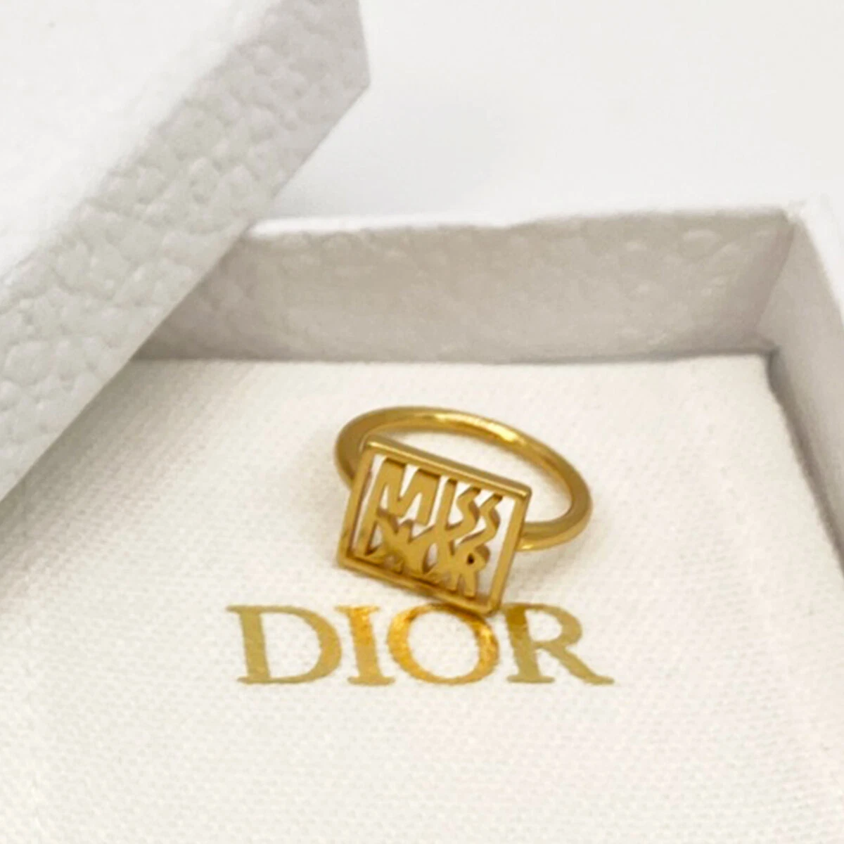 Bague Christian Dior Miss Dior logo plaqué or bijou vintage 8359