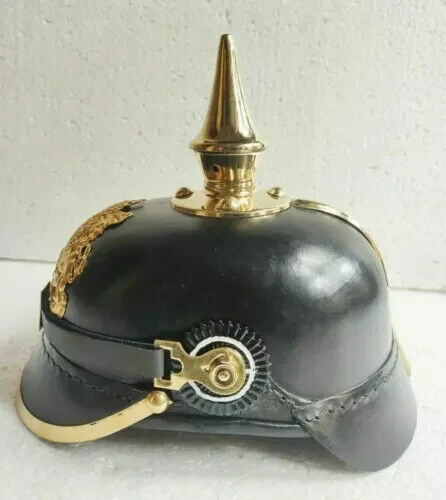 German Prussian Leather Helmet Brass Spiked Helmet Pickelhaube Halloween Gift. - Picture 2 of 6