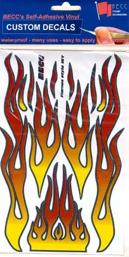 Becc Flames Type 1 RY Vinyl Decals suit 1:10-12 Scale cars or similar sized mode