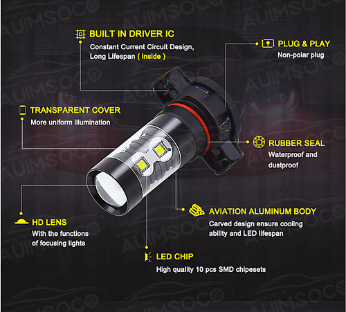 H16/5202 LED Fog Light Bulb High Power 200W Lamps 6000K White Super Bright 2Pcs - Picture 6 of 12