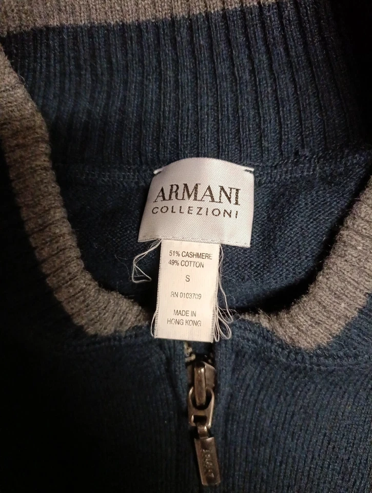 Armani Collezioni Sweater Men's Small S Full Dual Zip Navy Cashmere Blend - Image 3 of 4