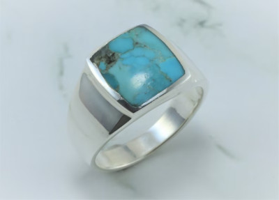 Large Genuine Turquoise Ring 925 Sterling Silver Ring Signet Mens Ring Mens Gift