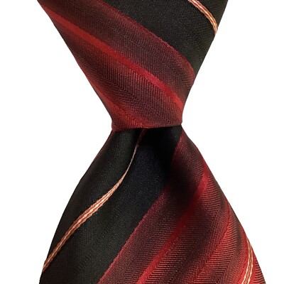 JEAN CARRIERE Men's 100% Silk Necktie ITALY Designer STRIPED Red/Black EUC Rare