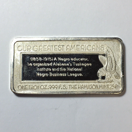 1946 BOOKER T WASHINGTON COMMEM. SILVER HALF DOLLAR & GREATEST AMERICANS ART BAR - Picture 7 of 7