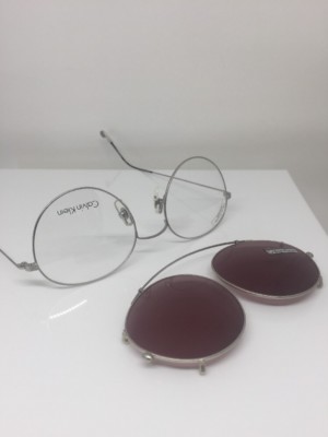 New VINTAGE CALVIN KLEIN Eyeglasses CK 114 Silver With Sun Clip On