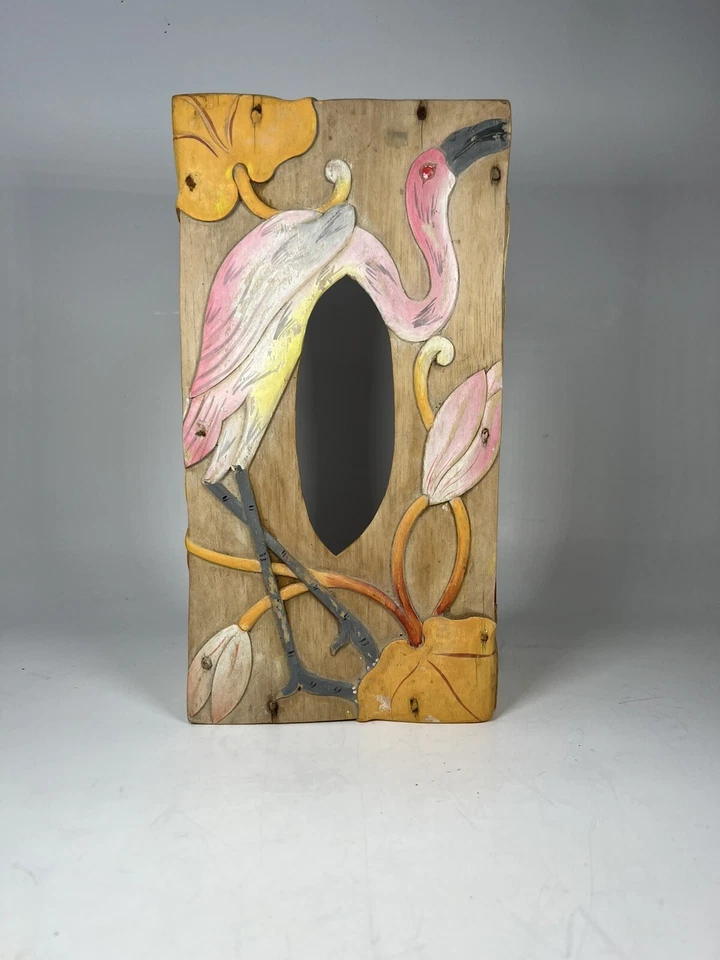 Caja de pañuelos hecha a mano madera tallada pintada flamenco vintage floral pájaro tejido Foto 4 de 4