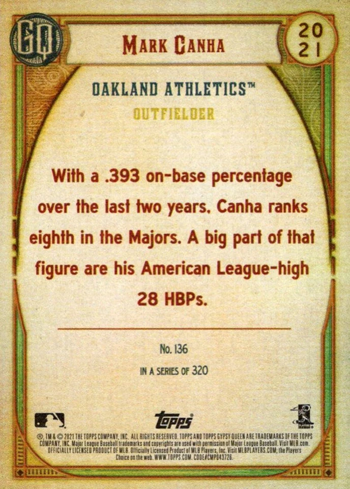 2021 Topps Mark Canha Oakland Athletics #262 - Image 2 of 2
