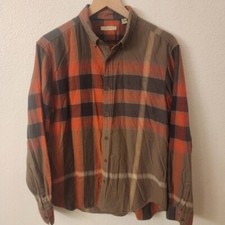 Burberry Brit Holmes Olive Cotton Nova Check Button Down Shirt Mens Large