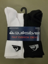 New Quiksilver Mens 10 Pack Half Cushion Crew Socks.