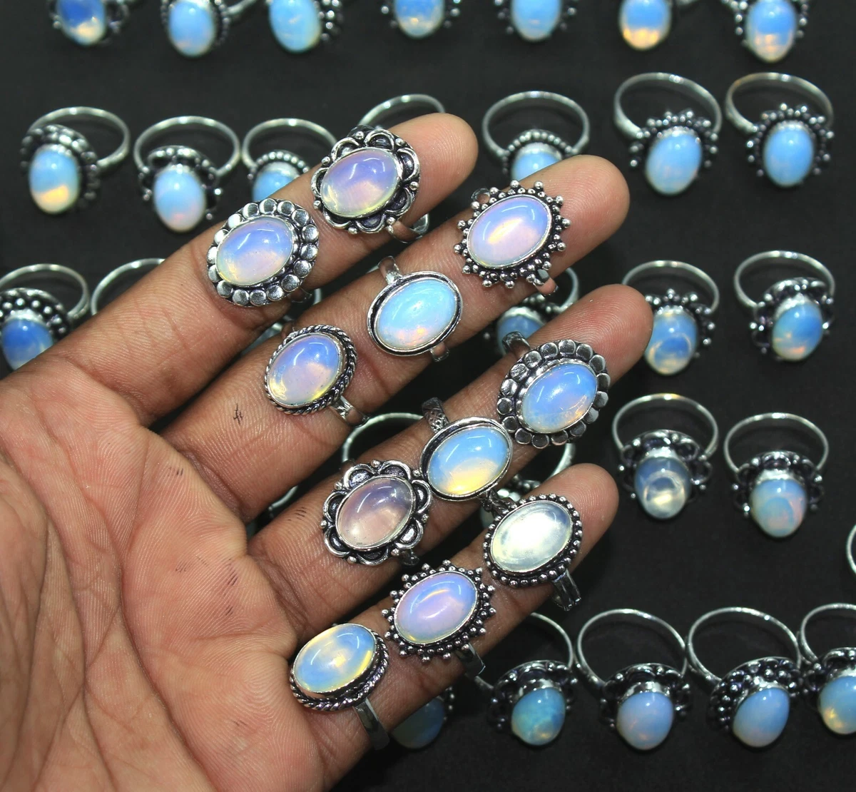 Naturale Opalite Anelli Placcato Argento Bianco Handmade CP 139 eBay