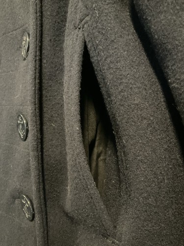 Spiewak Navy Pea Coat Sz 40 Double Breasted Eight Anchor Buttons Wool Black Coat - Picture 4 of 9