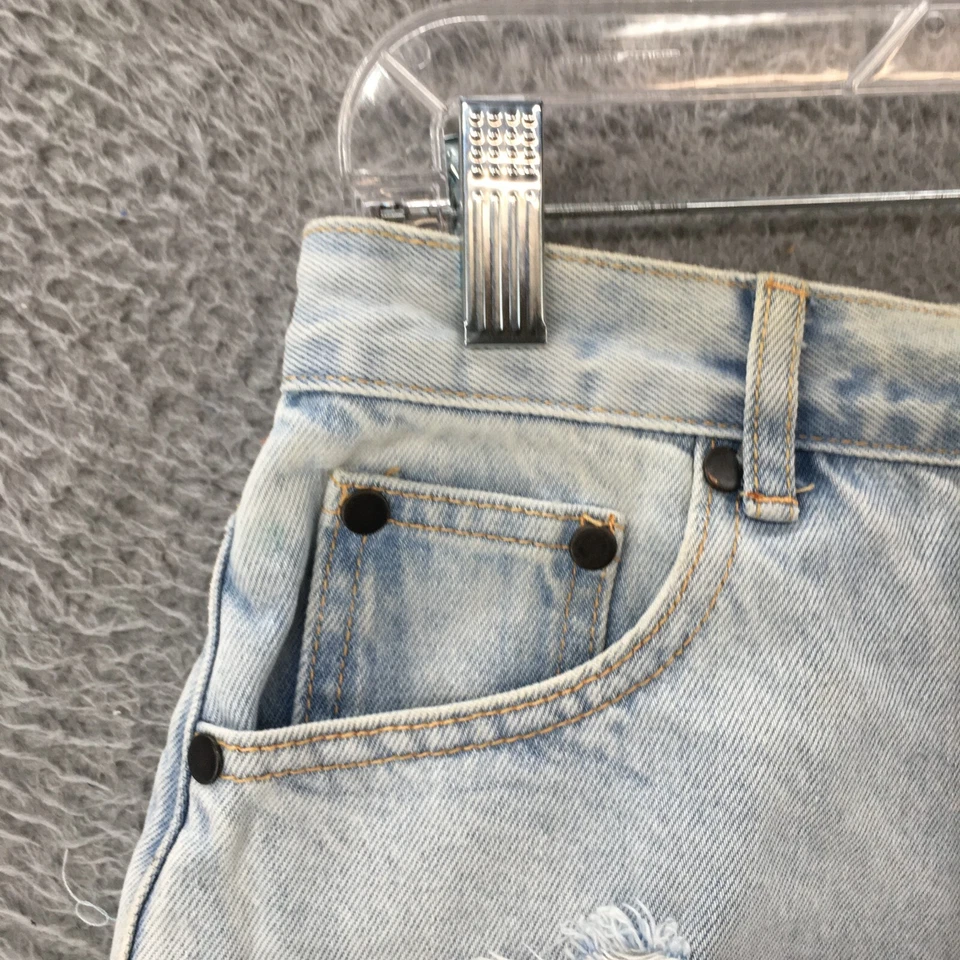 Pantalones Cortos Tobi Corte Mujer 25 Azul Lavado Claro Denim Algodón Botón Mosca Puños Foto 2 de 4