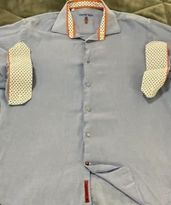 Luchiano Visconti Black   Baby Blue  Paisley Flip Cuff Shirt Men’s Size XL