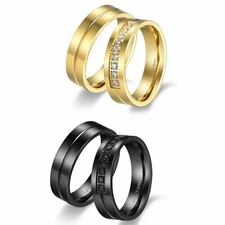 2pcs His& Hers Matching Wedding Band Couple I Love You Rings Set Stainless Steel