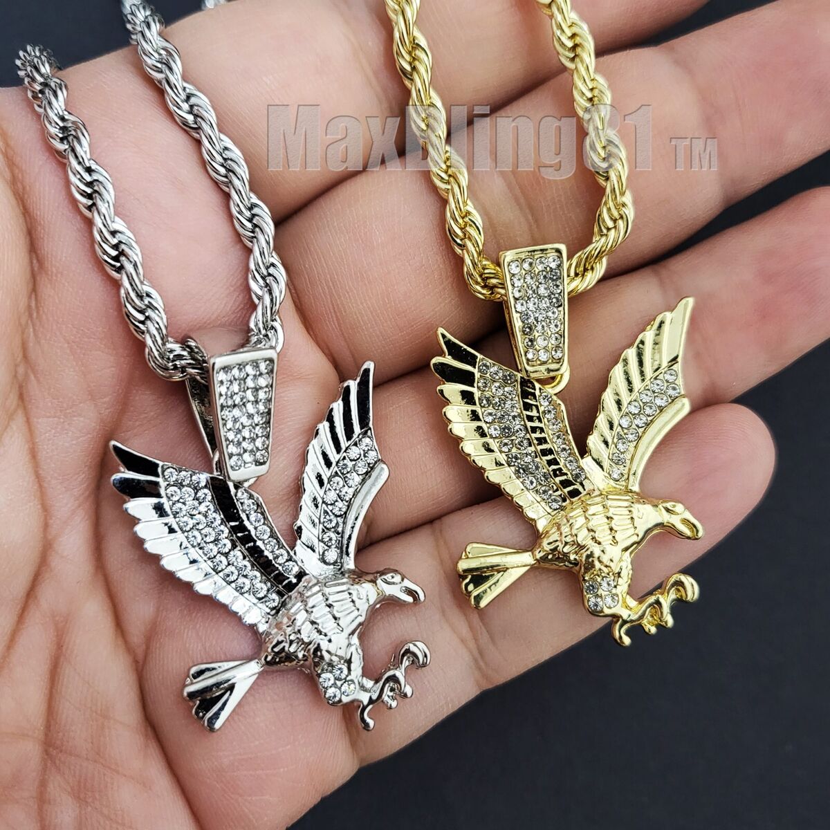 Hip Hop Gold Plated Alloy Cubic Zirconia Eagle Pendant & 24 Hip Hop Gold Plated Alloy Cubic Zirconia Eagle Pendant & 24