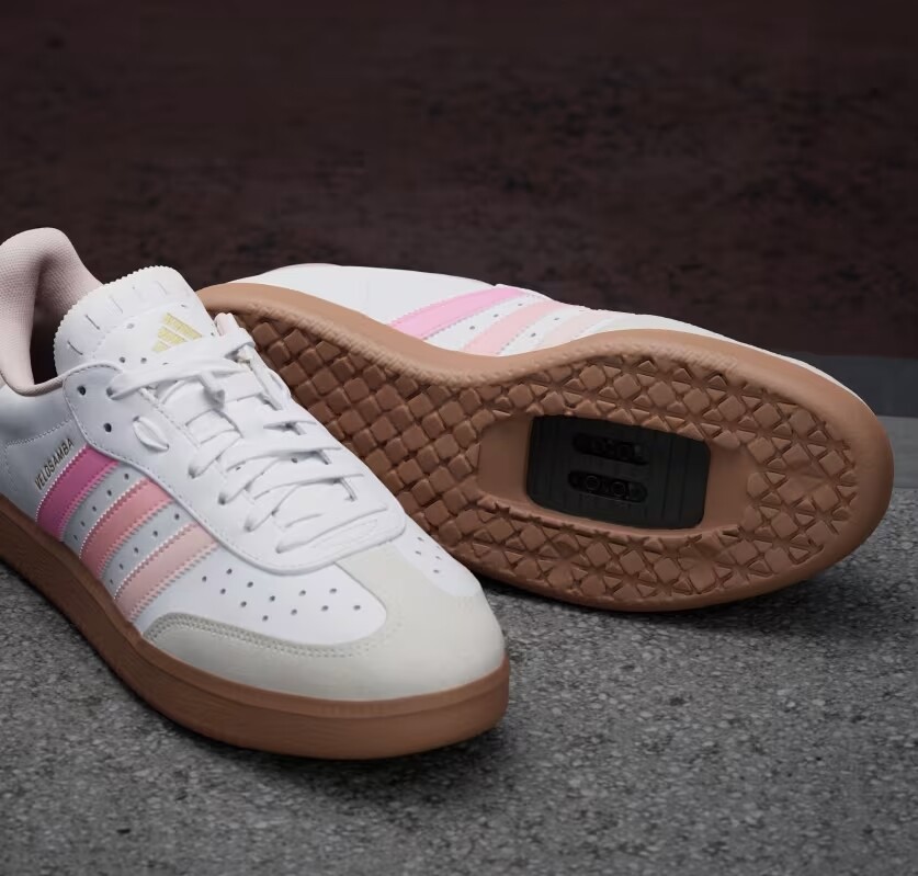 New Adidas Velosamba Leather Cycling Shoes - White / Sandy