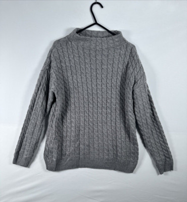 Damen Pullover Größe 8 Mango Basics Grau Pulli Stehkragen Langarm Zopfmuster