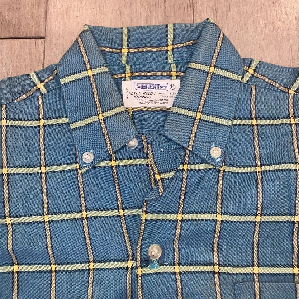Camisa Brent De Colección Años 50 60 Niños Algodón Peinado Cuadros S/S Mediados de Siglo Niños Jóvenes 12 Foto 4 de 4