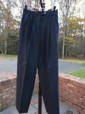 VTG LADIES EVON-PICONE NAVY BLUE 100 WOOL LINED PANTS POCKETS PLEATS SIZE 6 USA