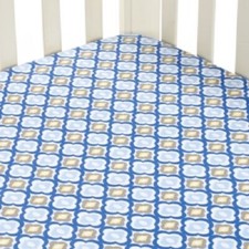Caden Lane Ikat Mod Blue Pattern Fitted Crib Sheet Cotton Baby Bed Sheet NEW