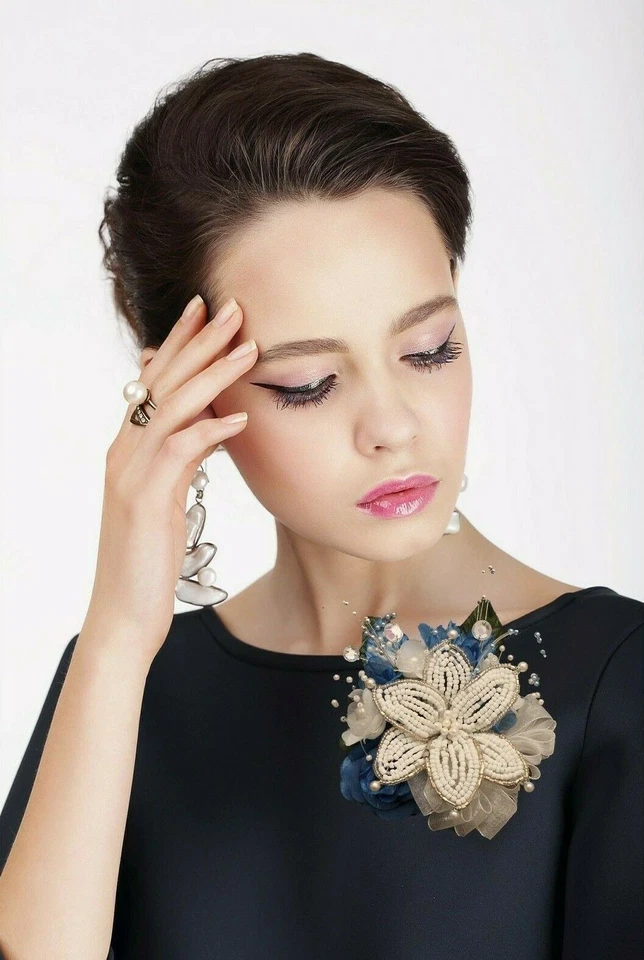 Corsage Blue Rhinestone Wedding Prom BEADED LILY Rose or 2 pc with Boutonniere - Image 2 of 2