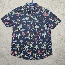 Chubbies Shirt Mens Medium Blue Neon Lights Flamingos Short Sleeve