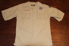 Boy Scouts of America BSA Youth Shirt Tan Large 100 Supplex Nylon Sewn Patches