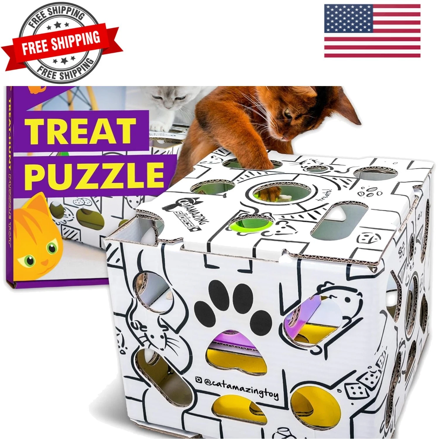 Sliders – Puzzle Toy for Indoor Cats – Treat Box Interactive Maze – Enrichmen...