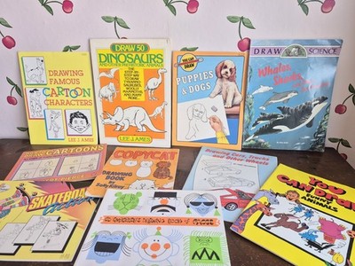 Lot Of 10 Vtg 1980s 1990s Learn To Draw Books Lee Ames Cartoons Cars Dogs Dinos 