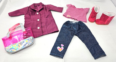 18'' Doll Berry Nice Fall Set w/ Long Jacket, Jeans & Boots Fits American Girl!