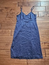 Vintage 70s 80s Vanity Fair Feminine Navy Blue Slip Dress Chemise Lace Size L