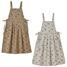 Floral Pinafore Plus Size Cotton Aprons for Women with Pockets Blend Dress