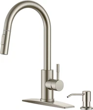 Brushed Nickel Kitchen Faucet with Soap Dispenser, High Arc Modern Sink Faucet w