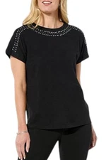 DG2 by Diane Gilman Women's Embellished Cuffed Muscle Tee Black