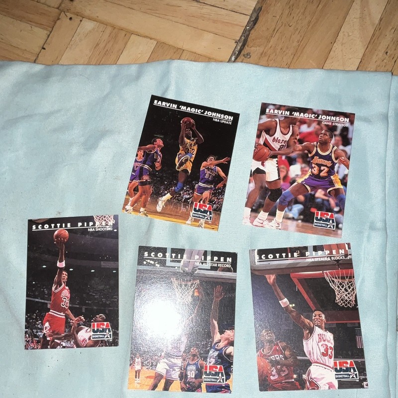 1992-93 SkyBox NBA Hoops USA Basketball 5-Card Lot Magic Johnson Pippen