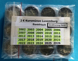2 Euro Kursmünzen Luxemburg in Kapsel Bankfrisch