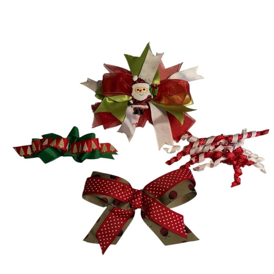 Lazos para el cabello de Navidad para niñas hechos a mano muñeco de nieve navideño Papá Noel rojo Foto 2 de 4