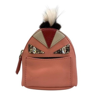 FENDI Monster Bugs Charm Keychain Bag Charm Accessory Case Stone Leather  Pink