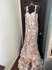 Allure Romance R3651 Size 14 Ivory/Nude Sleeveless Lace Mermaid Train Gown