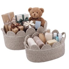 Sieral 2 Pcs Scalloped Edge Storage Basket for Toilet Tank Top Boho Woven Cot...